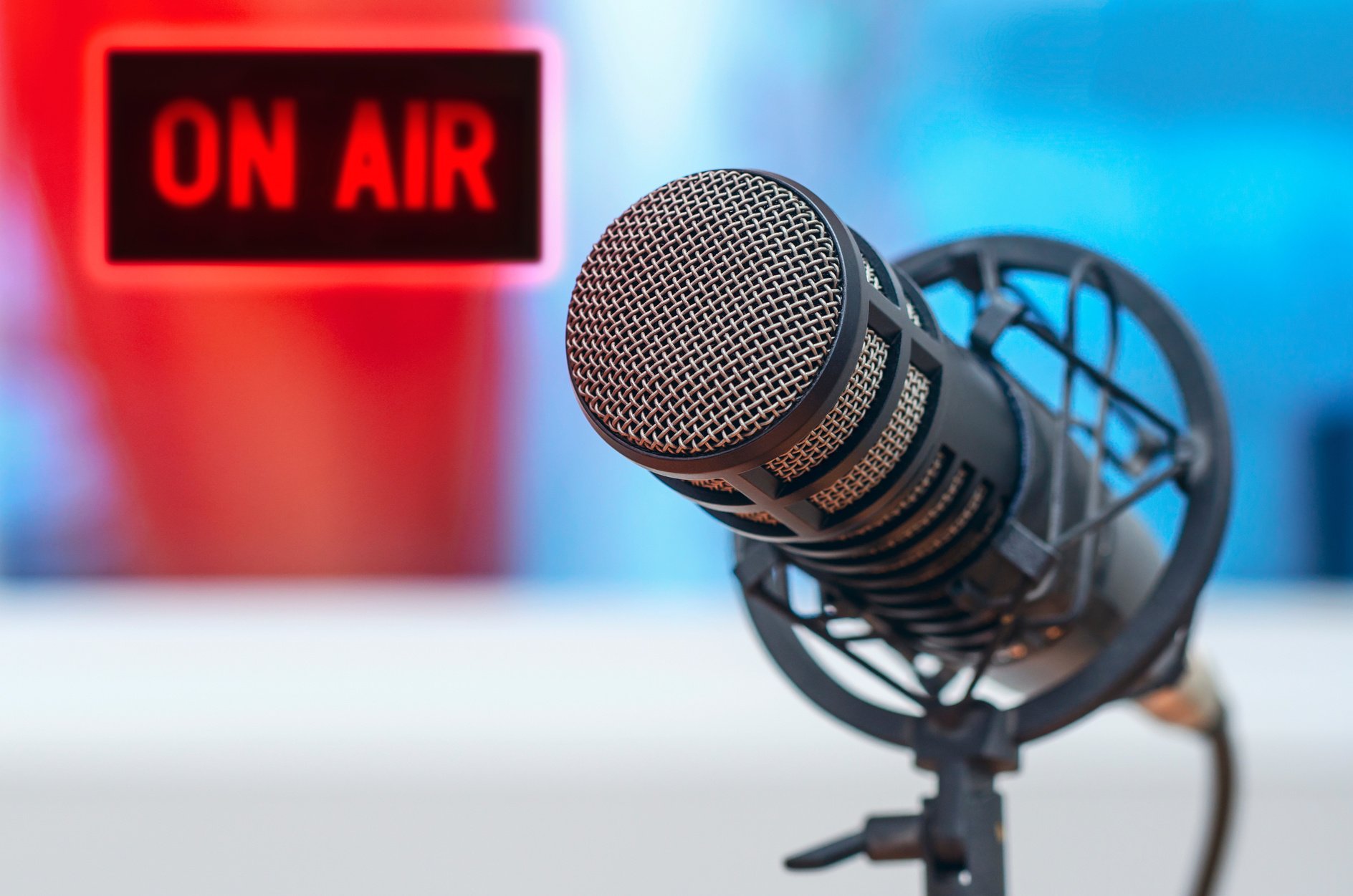 Professional microphone in radio station studio